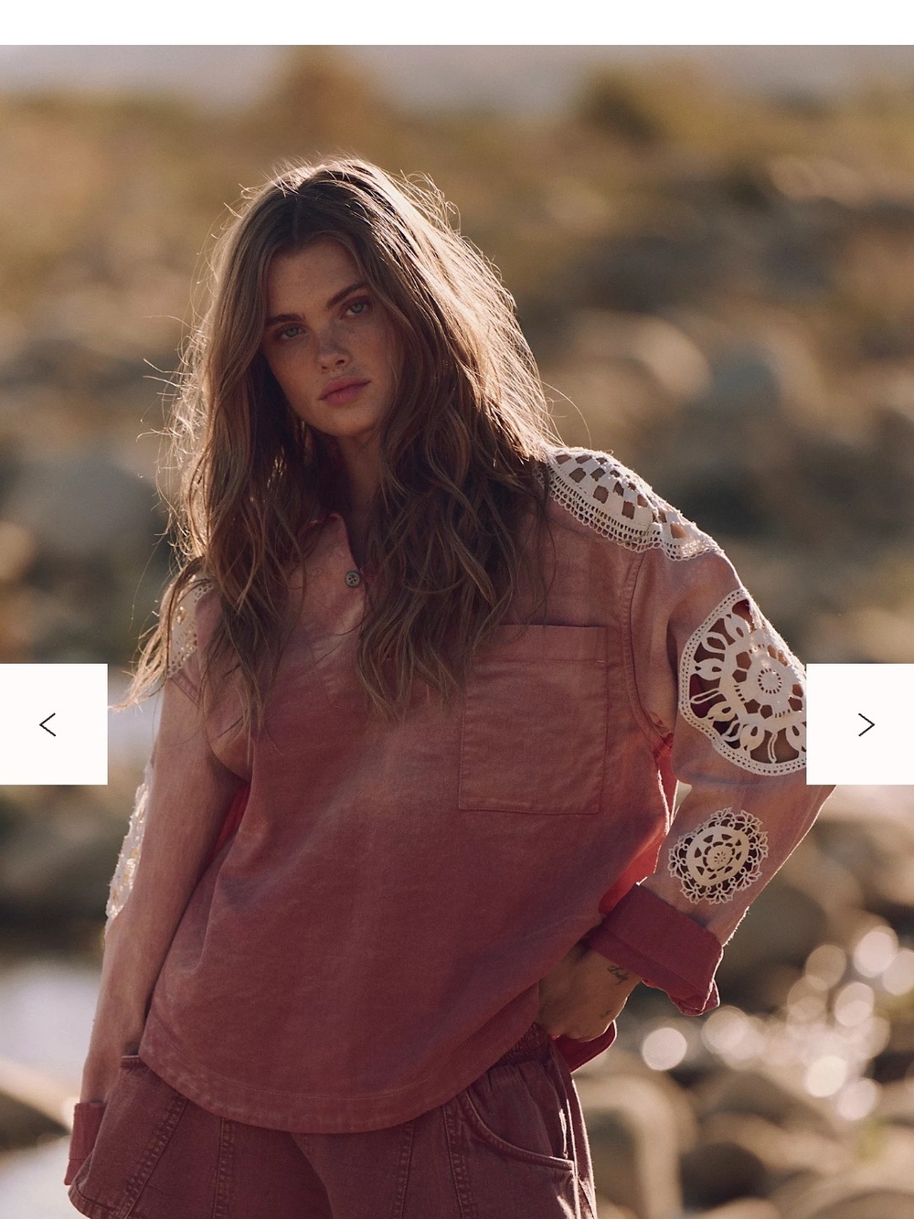 We The Free Blush Pink Crochet-Trim  Top - Picture 4 of 8